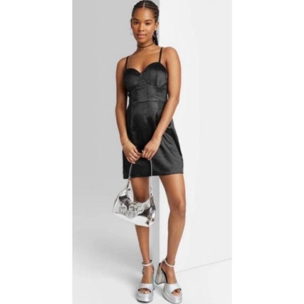 Women's Wild Fable Black Satin Bustier Mini Dress Size XS